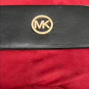 Michael Kors Black Leather Wallet Has Attached strap for wristlet  9”X4” NWOT